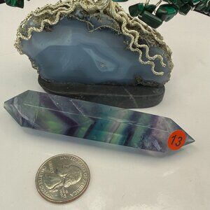 Rainbow Fluorite Double Terminated Wand Points Phantoms Rainbows 3.88" Tall  13
